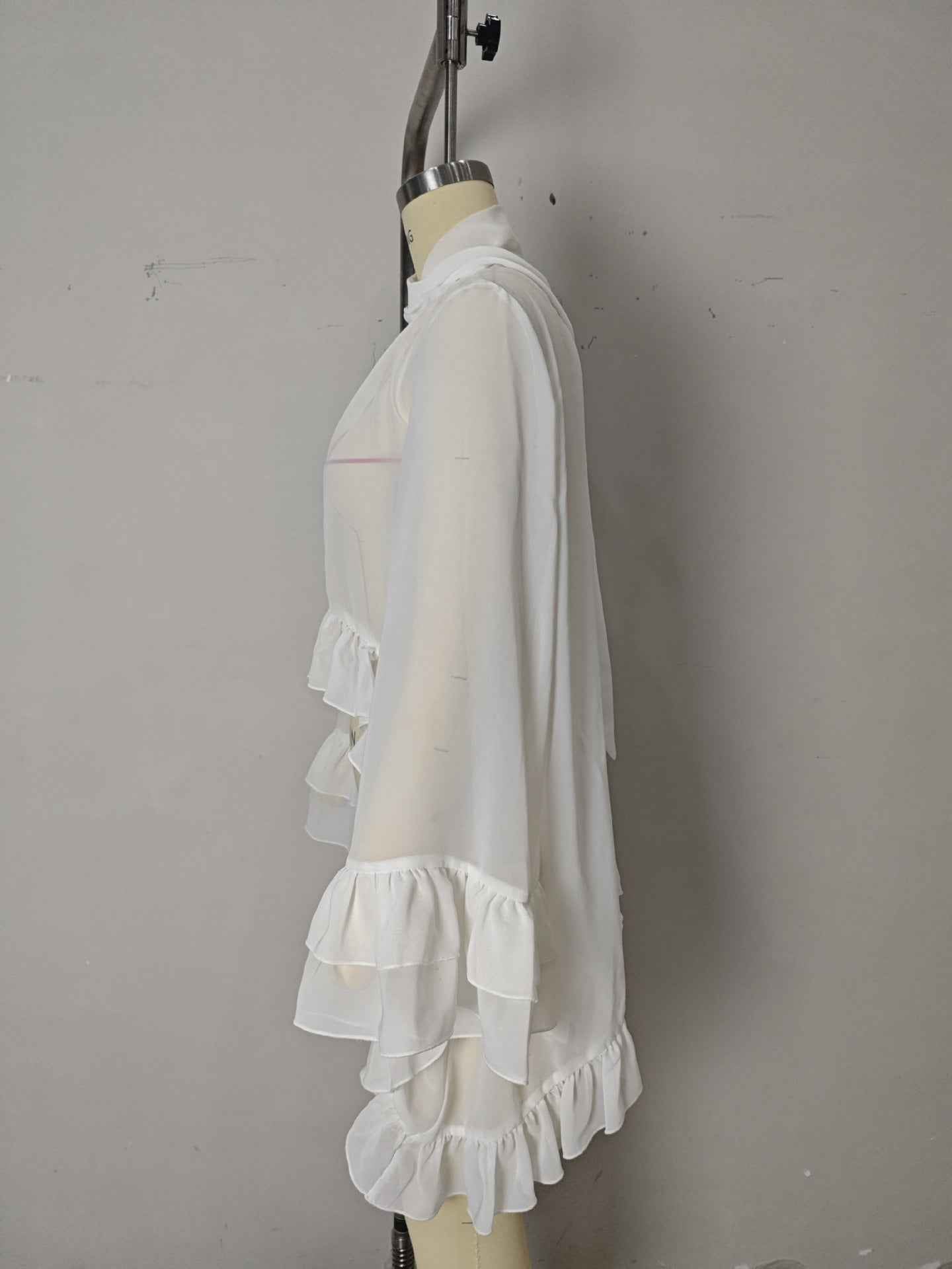 See through Ruffled Long Sleeve Blouse for Women