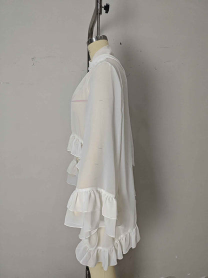 See through Ruffled Long Sleeve Blouse for Women