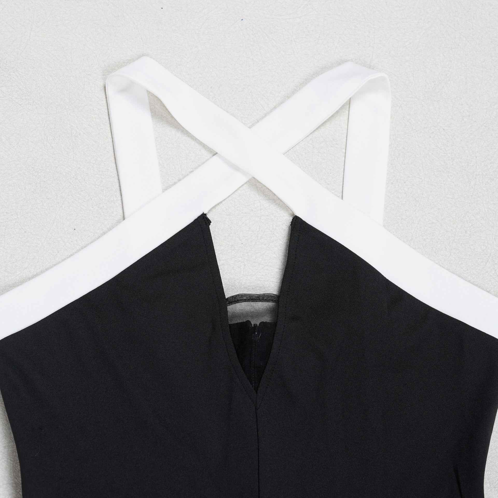 Elegant Office Contrast Color Cross Strap Jumpsuit