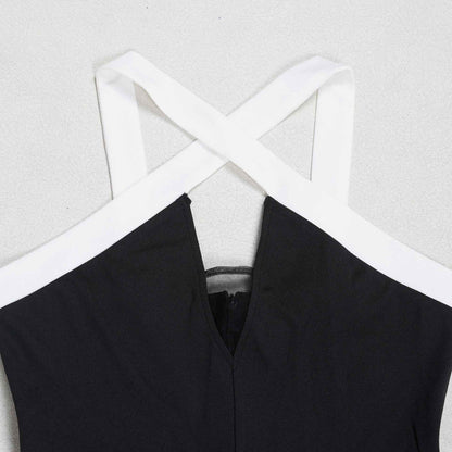 Elegant Office Contrast Color Cross Strap Jumpsuit