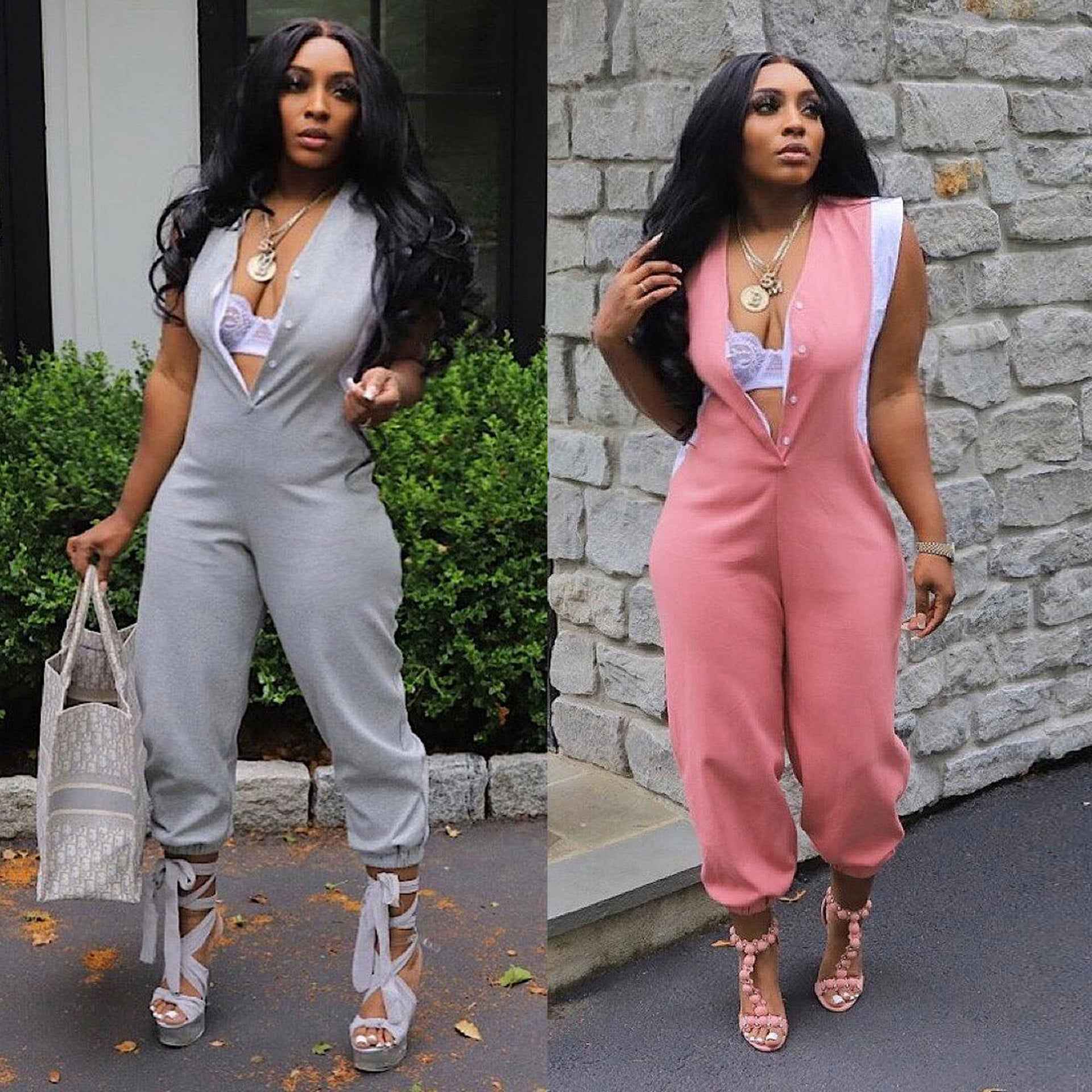 Sexy Slim Fit Solid Color Jumpsuit
