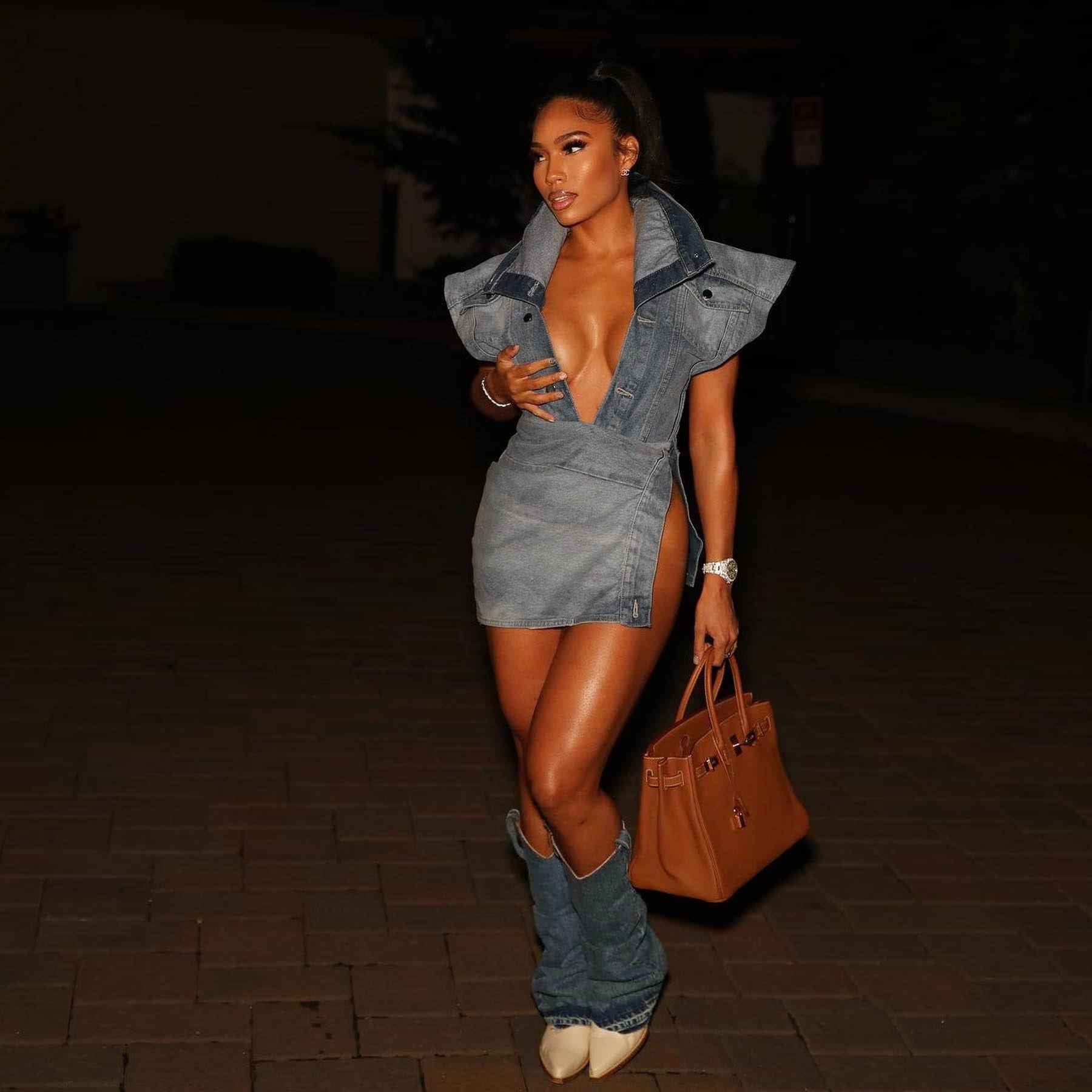 Casual Street Sleeveless High Slit Denim Skirt Set