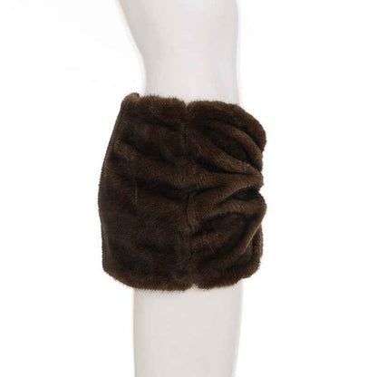Pleated Low Waist Sexy Fur Sheath Skirt