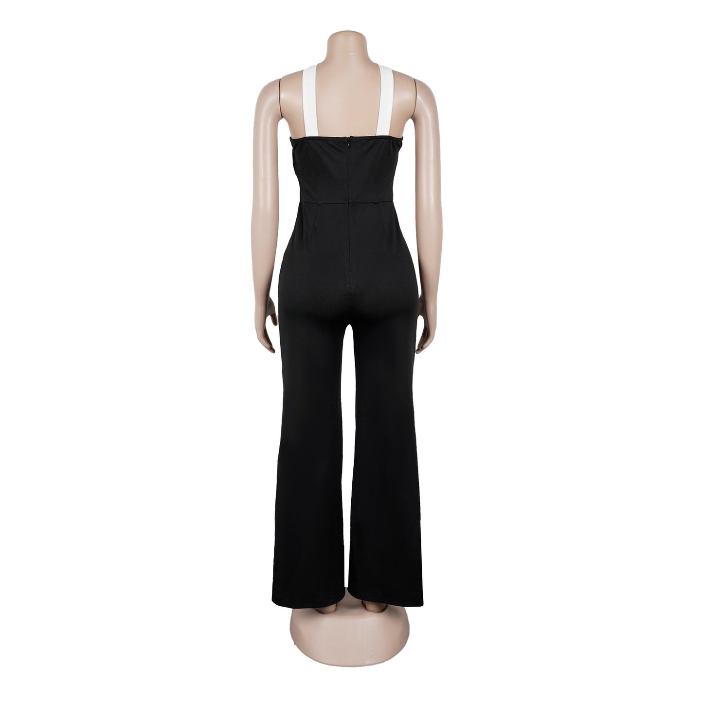 Elegant Office Contrast Color Cross Strap Jumpsuit