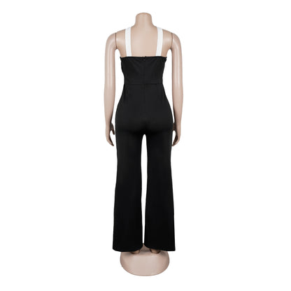 Elegant Office Contrast Color Cross Strap Jumpsuit