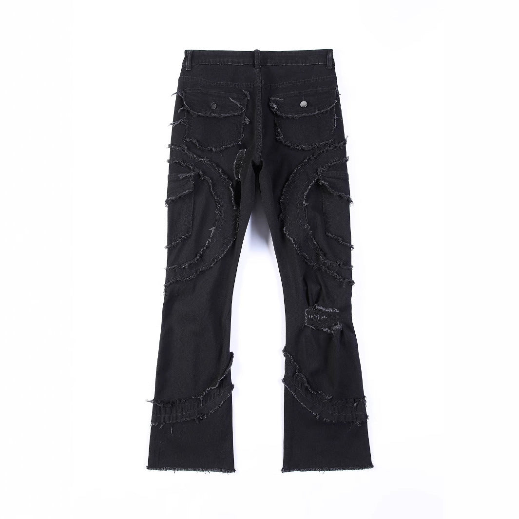 Men's Patchwork Fringe Slightly Flared Stretch Pants