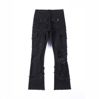 Men's Patchwork Fringe Slightly Flared Stretch Pants