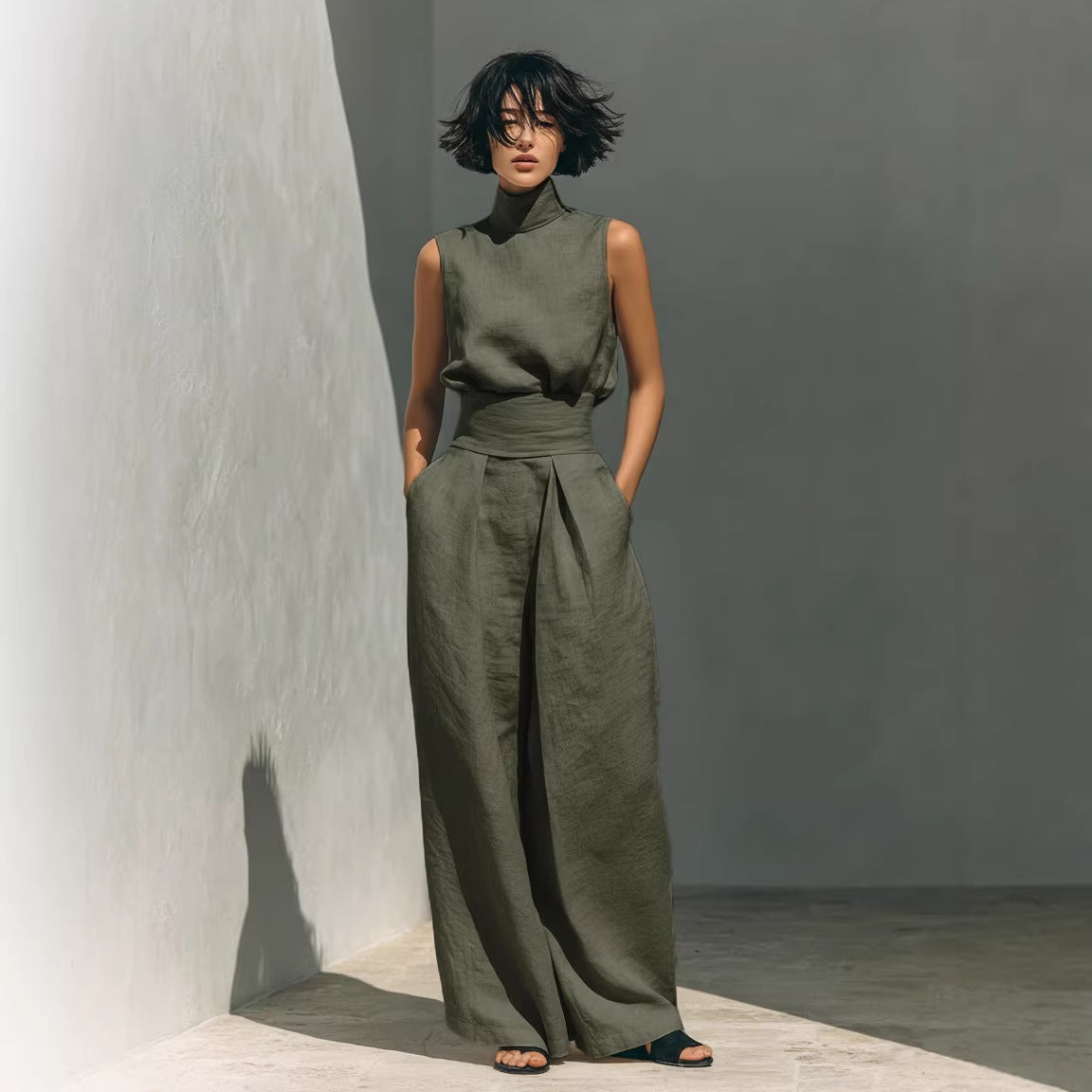 Elegant Women Simple Cotton Linen Jumpsuit