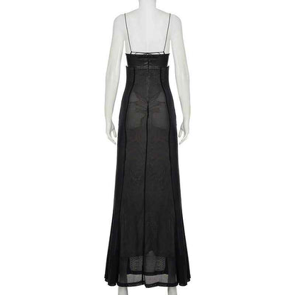 Mesh Leather Slim Fit Patchwork Wrapped Dress