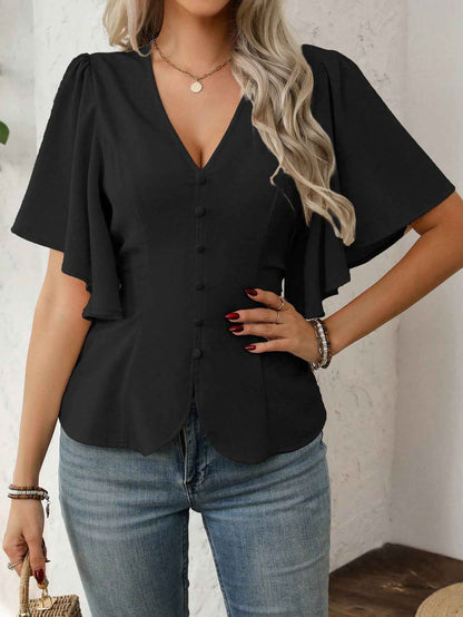 Elegant Solid Color Blouse