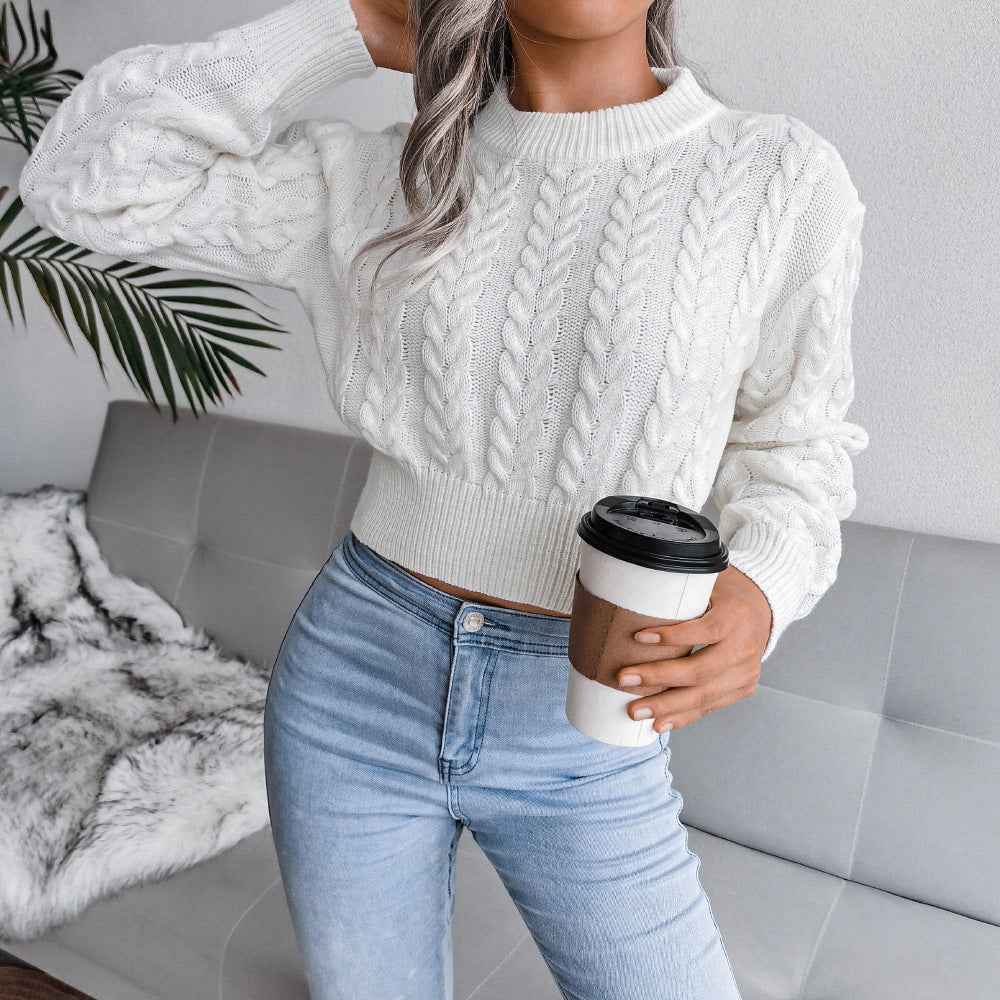 Waist Trimming Knitted Cropped Sweater