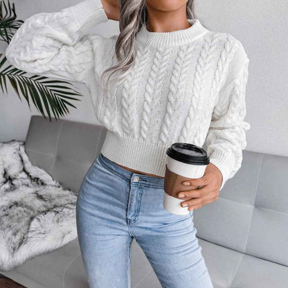 Waist Trimming Knitted Cropped Sweater