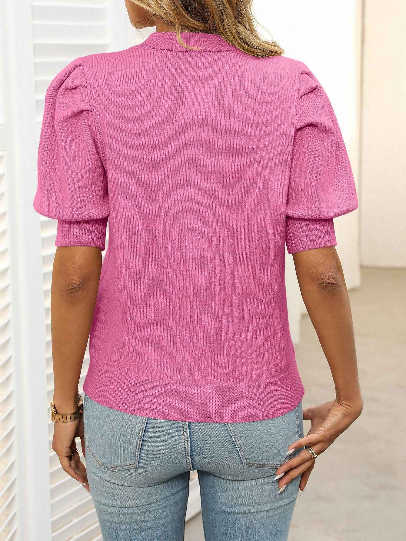 Puff Sleeve Sweater Solid Color