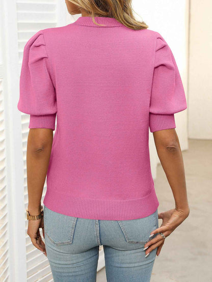 Puff Sleeve Sweater Solid Color