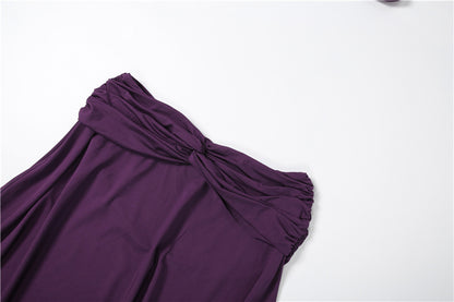 Low Cut Solid Color Irregular Asymmetric Skirt Set MUNSIEUR New Arrivals