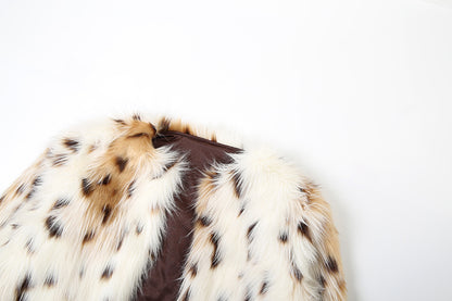 Leopard Print Spotted Long Fur Warm Long Sleeve Jacket