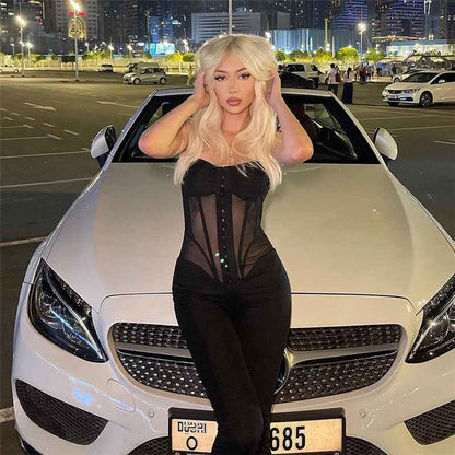 Sexy Low Cut See Through Slimming Jumpsuit