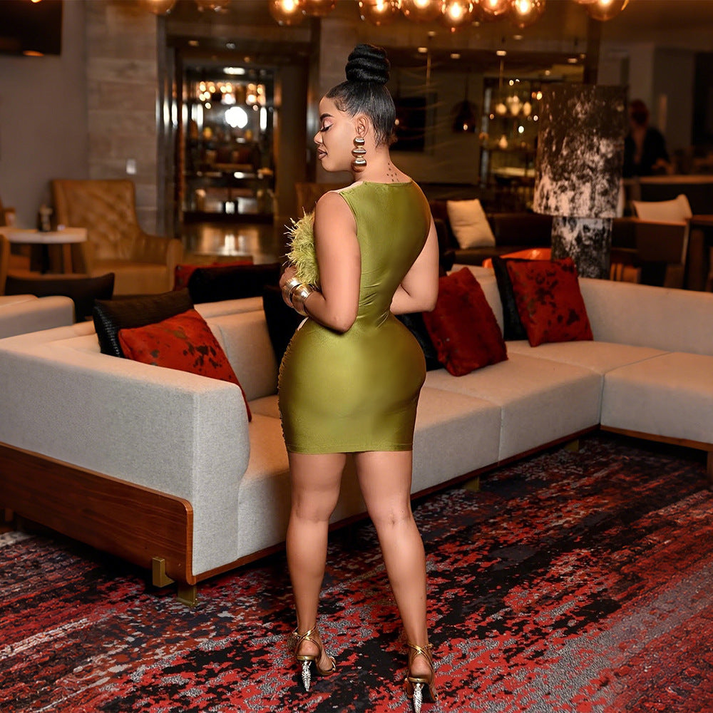 Sleeveless Furry Dress and Sheath