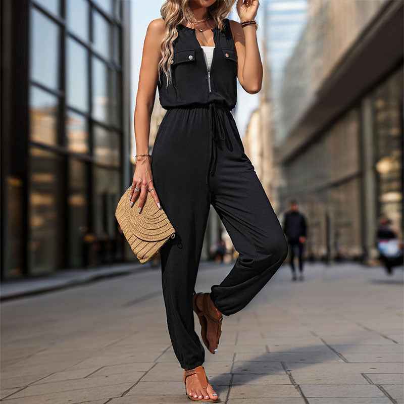Summer Women Black Sleeveless Long Jumpsuit (Small Only)