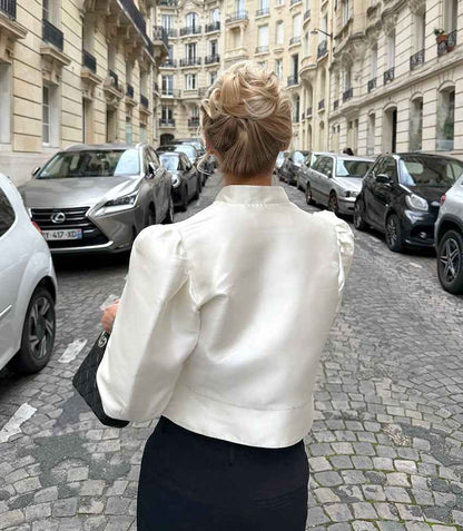 Spring Arrival French Stand Collar Puff Sleeve Blouse