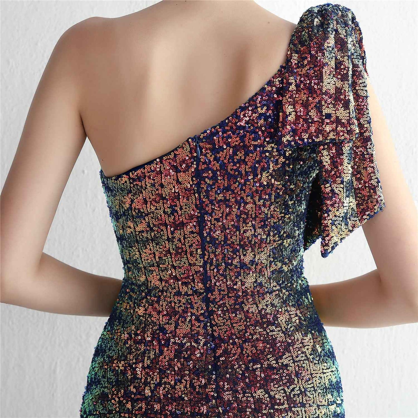 Sequined One Shoulder Appreciation Dinner Slim Fit Fishtail Wedding Dress