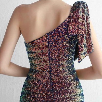 Sequined One Shoulder Appreciation Dinner Slim Fit Fishtail Wedding Dress