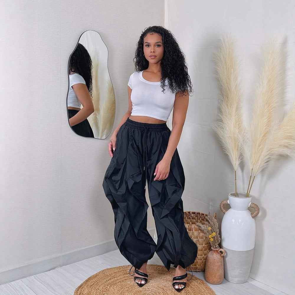 Elegant Office Workwear Stitching Lace Bloomers Banded Sweats Jeans
