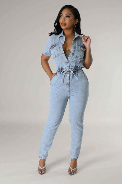 Elastic Waist Denim Jumpsuit