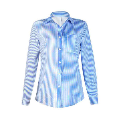 Striped Color Contrast Cardigan Blouse