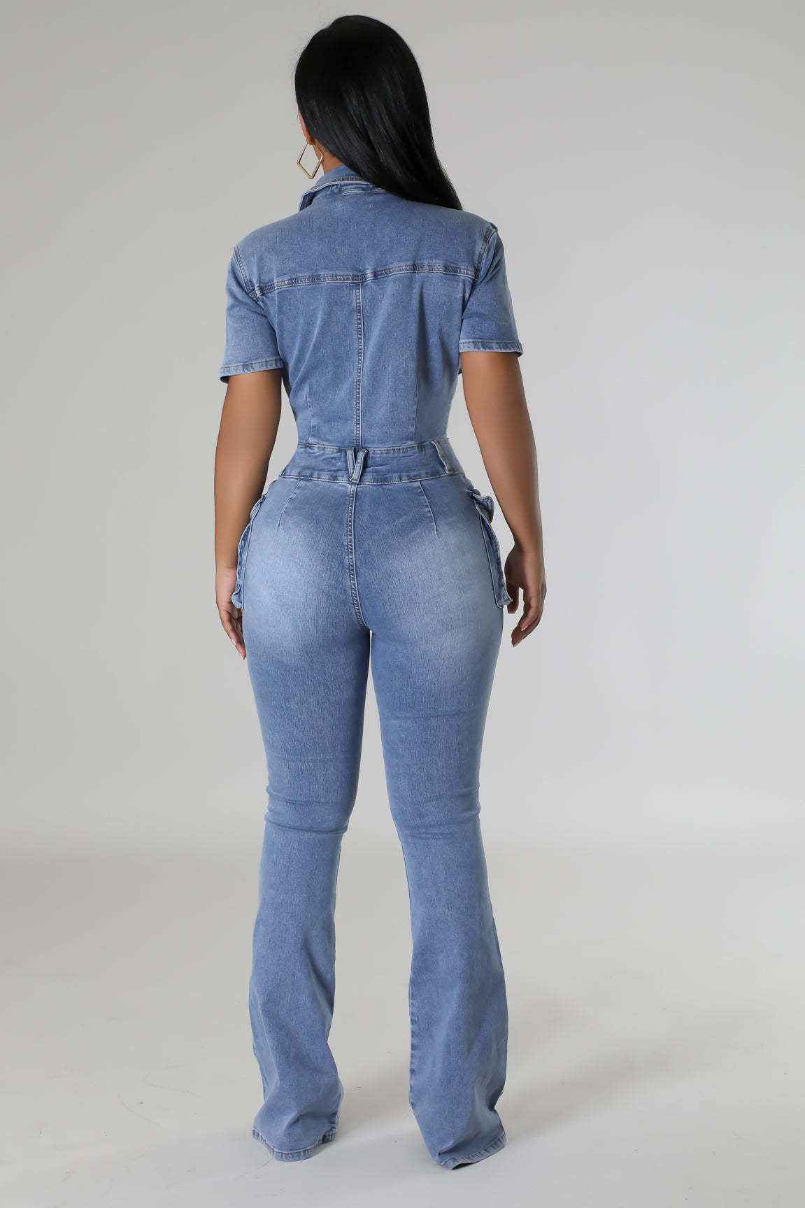 Floral Wash Denim Jumpsuit