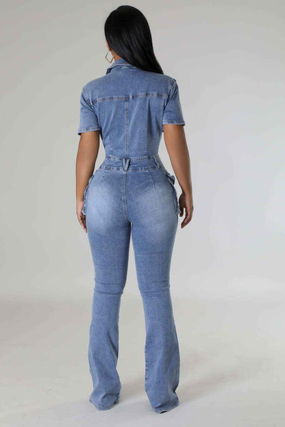 Floral Wash Denim Jumpsuit