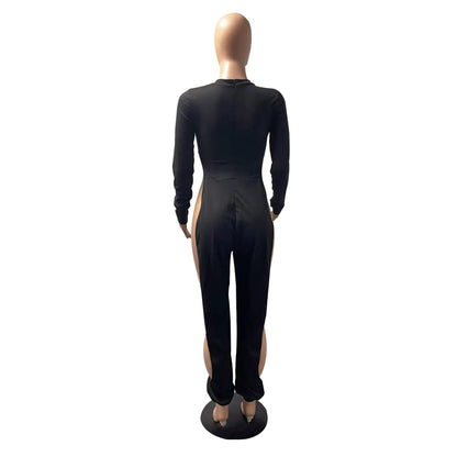 Sexy Open-Leg Jumpsuit Solid Color