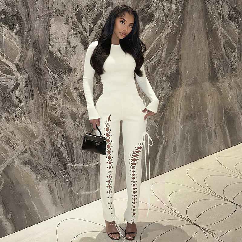 Sexy Solid Color Cutout out Strap Tight Jumpsuit
