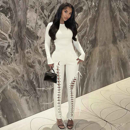 Sexy Solid Color Cutout out Strap Tight Jumpsuit