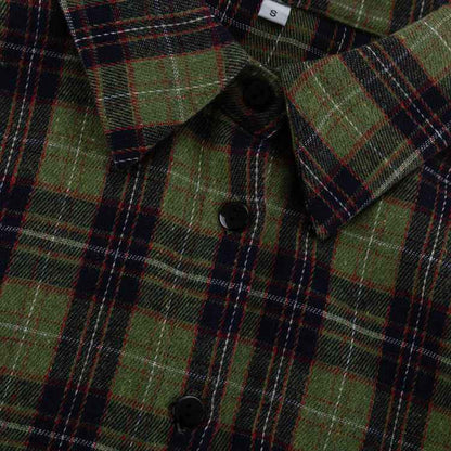 Retro Plaid Collared Long Sleeve Irregular Asymmetric Hem Cinched Blouse