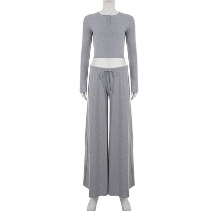 Sunken Top Drawstring Pajamas Set Solid Color Loose Two Piece Loungewear Set MUNSIEUR Essential