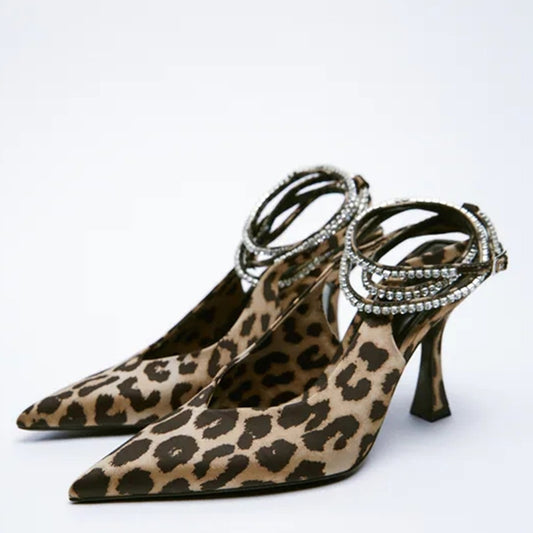 Women's Personalized Leopard Print Suede Mid Heel Pointed Toe Heels - Munsieur