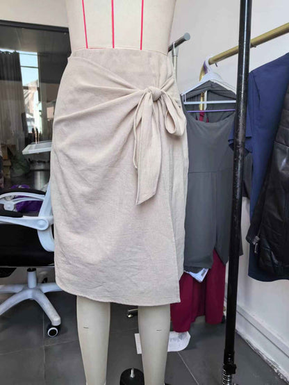 Stylish Simple Side Bow Lacing Mid Length Skirt