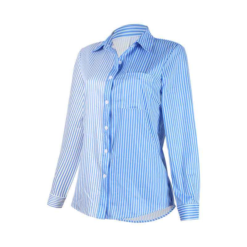 Striped Color Contrast Cardigan Blouse