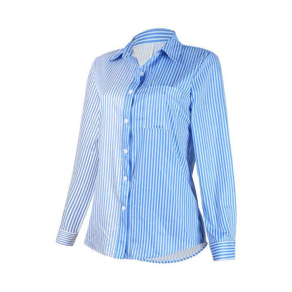 Striped Color Contrast Cardigan Blouse