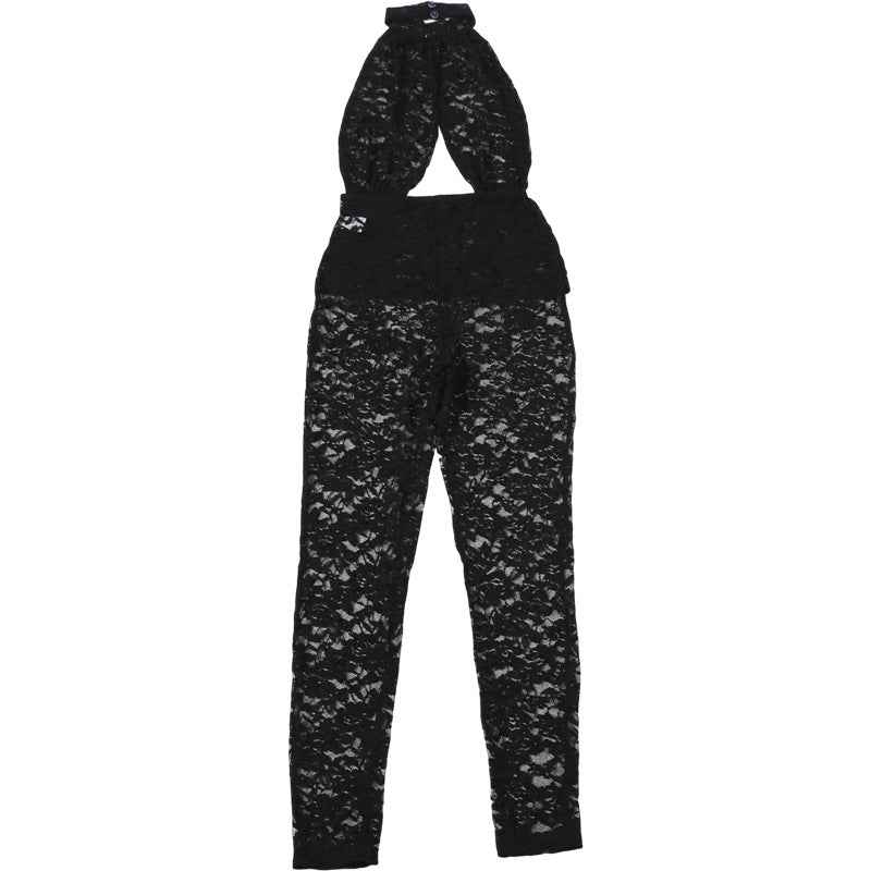 Sexy Lace Stitching Halter Backless Slim Fit Jumpsuit