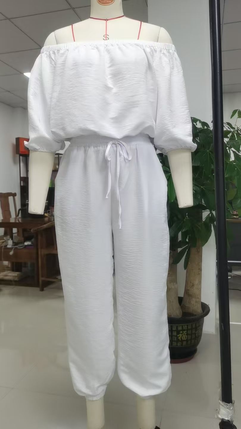 Summer Off Shoulder Top Casual Drawstring Jumpsuit for Women