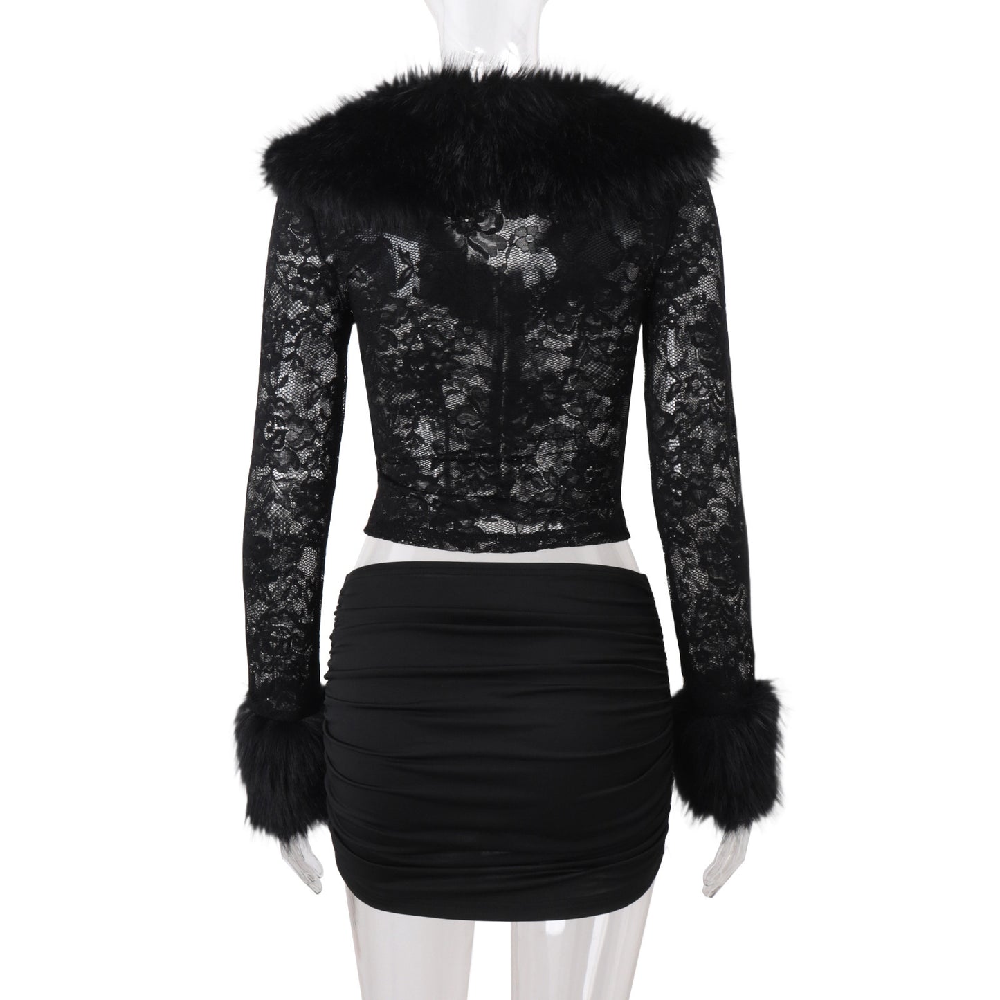 Lace Plush Long Sleeved Skirt Set