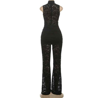 Lace Stitching Sleeveless Sexy High Waist Slim Fit Micro Pull Jumpsuit