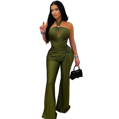 Solid Color Elegant Halter Jumpsuit