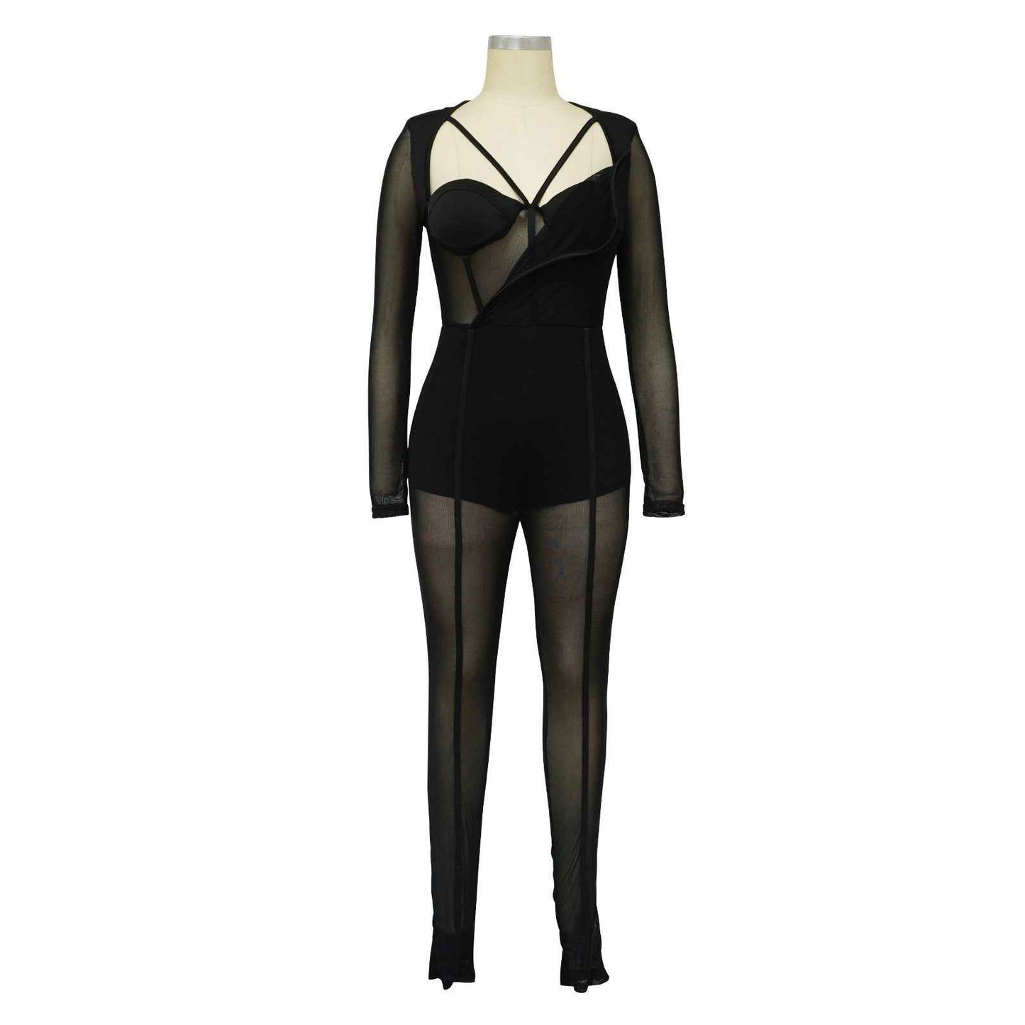 Solid Color Sexy See through Jumpsuit Women