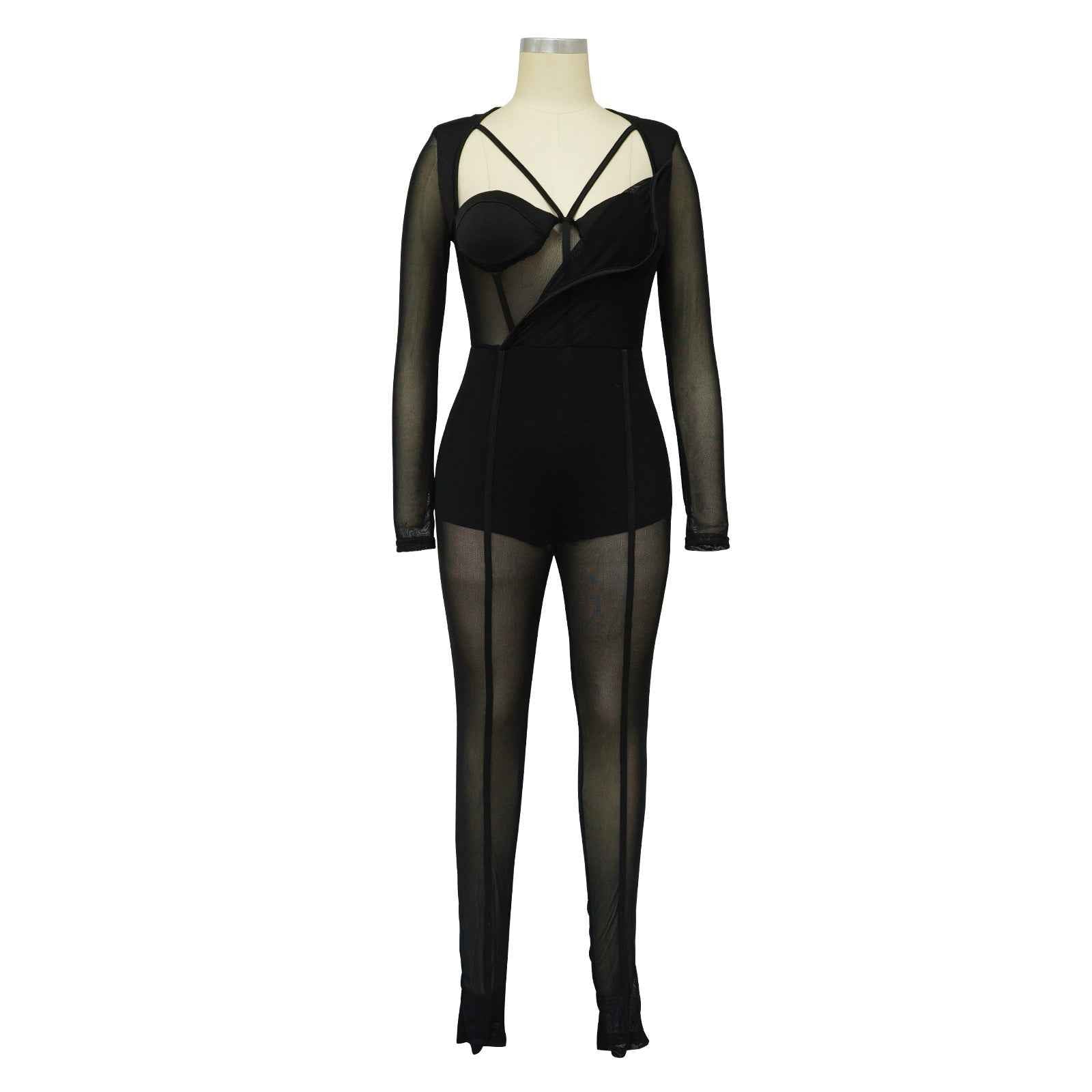 Solid Color Sexy See through Jumpsuit Women
