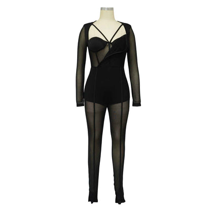Solid Color Sexy See through Jumpsuit Women