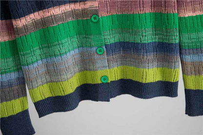 Striped Long Sleeved Loose Knitted Cardigan Sweater