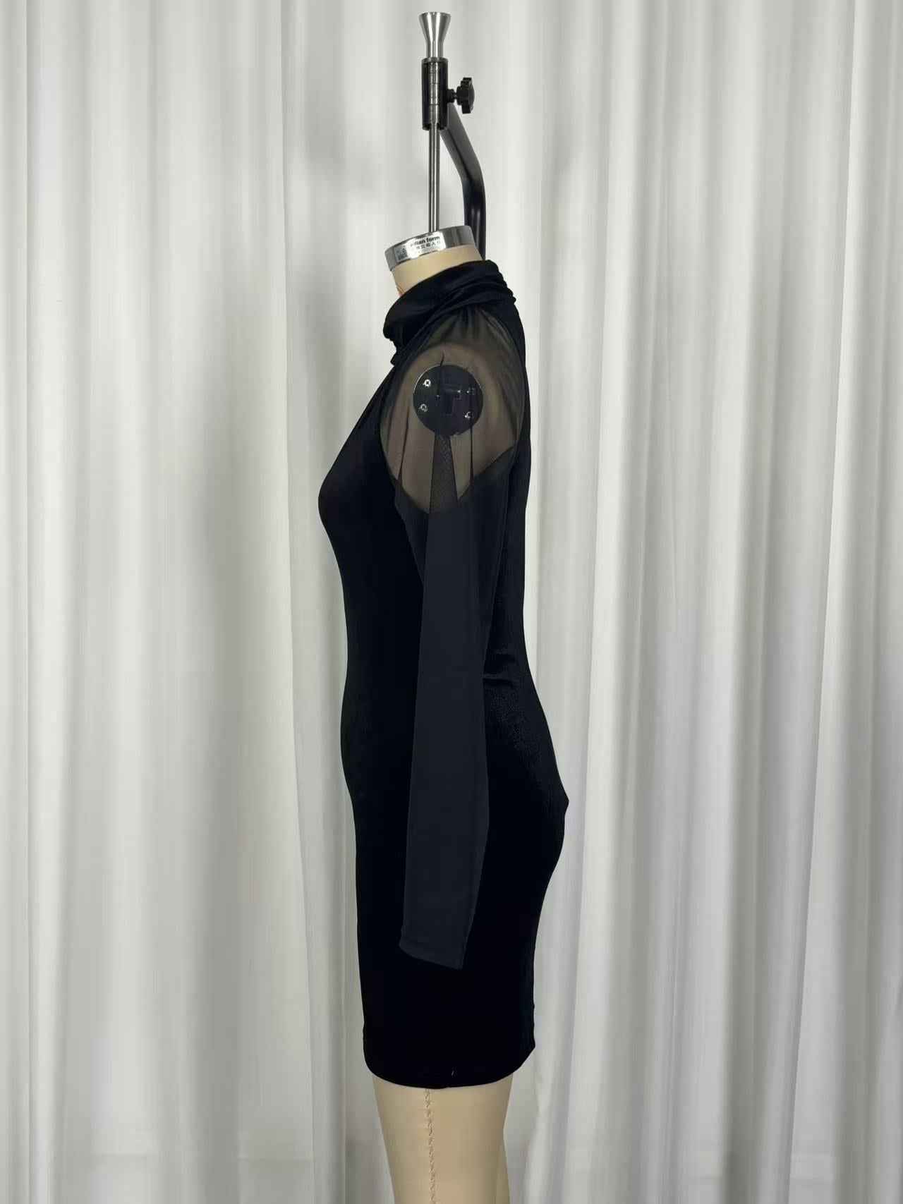 Elegant Slim Long Sleeve Sheer Mesh Cocktail Evening Dress